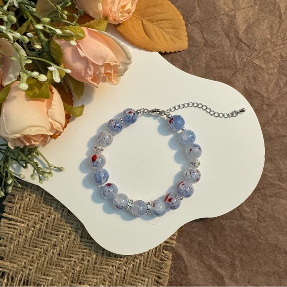 Marble Effect Beaded Bracelet with Red Splatter - Picture 1 of 5